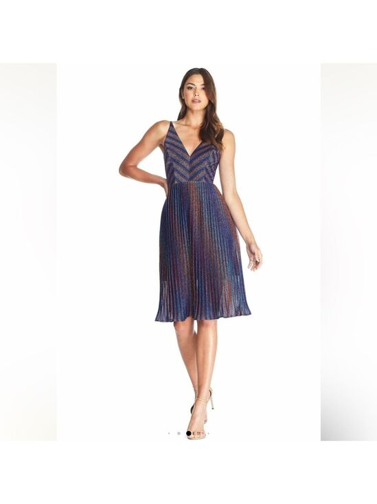 Dress the Population Dresses & Skirts - Dress the Population Haley Metallic Cobalt Pleated Chevron Dress Medium